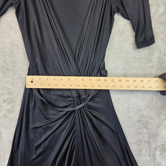 VTG Prada Dress Womens 44 Black Viscose Italian Designer Ruched Midi Made Italy - Picture 9 of 16